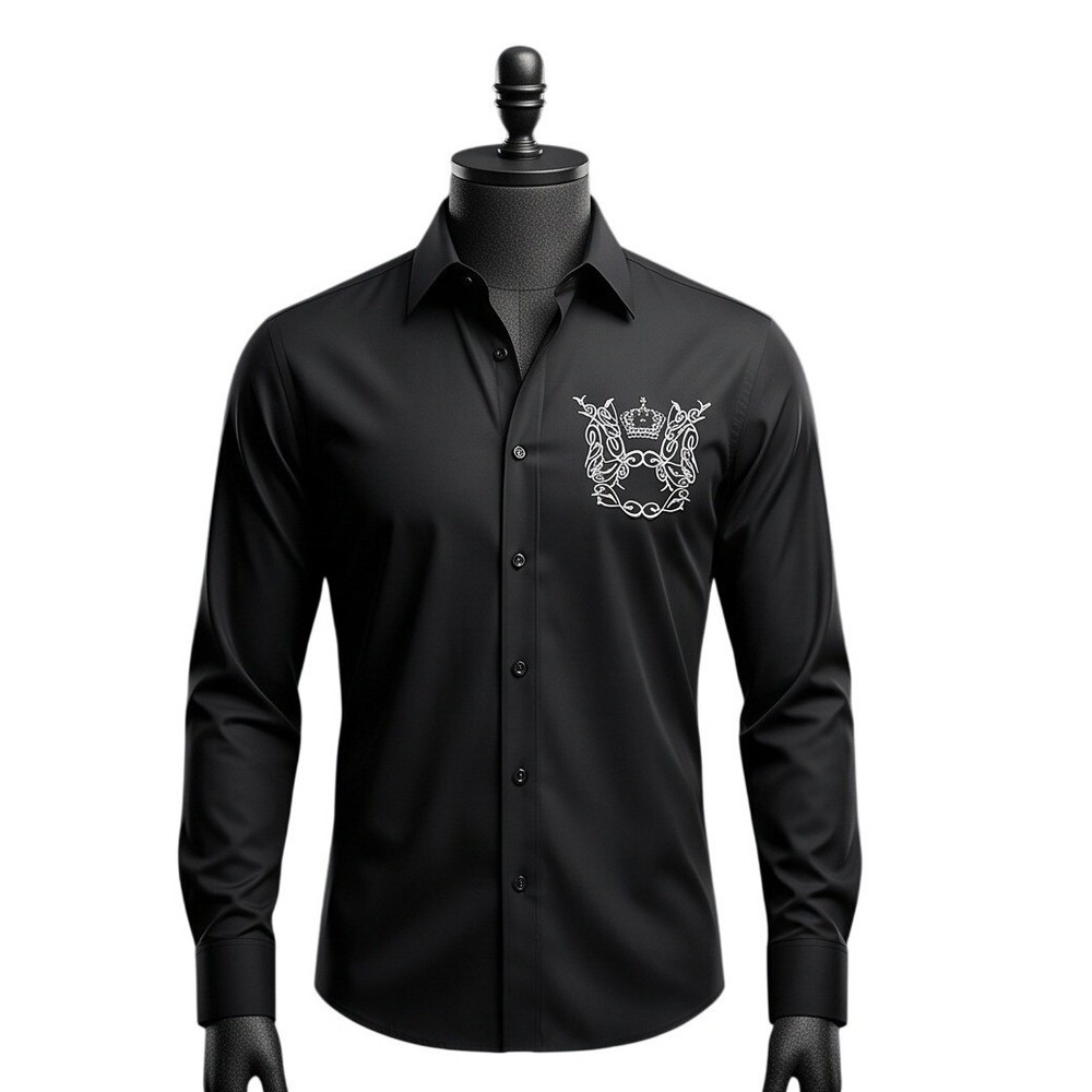 BBC Collection Mens XXXL Black Embroidered Crown Button Down Shirt Long Sleeve - Picture 2 of 14